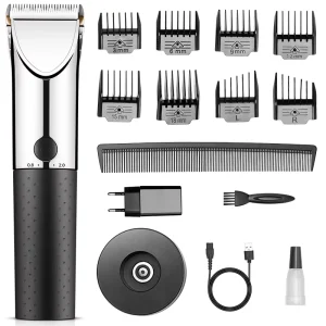 Professional Cordless Hair Clipper with LCD Display and Charging Dock Adjustable Blade for Precise Haircuts and Beard Trimming