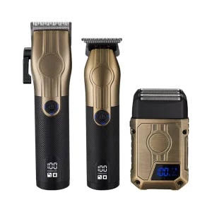 Professional Cordless Hair Clippers for Men with Rechargeable Battery (1200 2000mAh) Barber & Beard Trimmer Set Copper Color