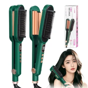 Professional Curls and Straightens 2 in 1 Hair Styler 5 Level Heat Multifunctional Curling Wand Negative Ion Electric Hair Curler