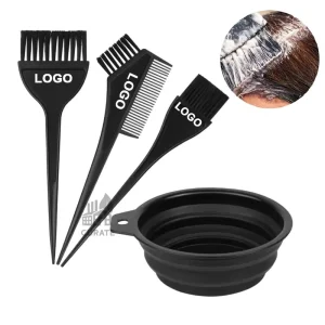 Professional Custom Logo Plastic Hair Dye Brush and Bowl Set Black Hair Styling Brush Hair Coloring Tools Kit for Salon Use