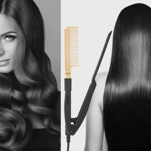 Professional Foldable Heat Resistant V Type Electric Hair Straightener Comb Dry and Wet for Salon and Home Hair Styling