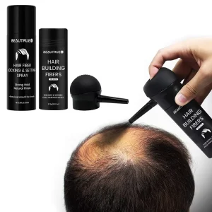 Professional Hair Building Fibers Powder 27.5g with Locking Setting Spray Pump Nozzle Kit for Black Hair Thickening Fiber Powder