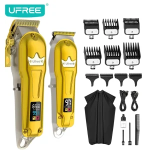 Professional Hair Clippers for Men Cordless Metal Barber Clippers & Trimmers Set Hair Cutting Kit With LCD Display