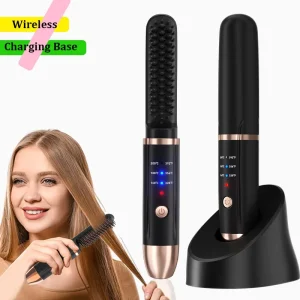 Professional Hair Straightener Rechargeable Fast Heater Beard Straightening Comb Electric Hair Straightener Brush