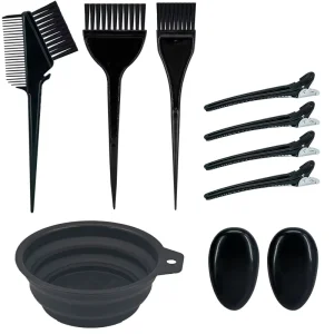 Professional Hairdressing Tool Set Complete Kit for Hair Dyeing & Styling Includes Brushes Combs Clips Bowl & Accessories