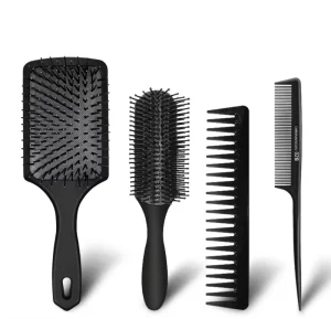 Professional High Quality Black Hair Combs Hairdressing Antistatic Carbon Fiber Fast Hair Straightener Comb Set Barbershop
