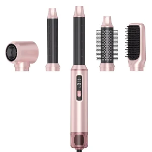 Professional Ionic 5 in 1 Salon Hair Dryer Styler Set with French Language Support for Straightening and Curling Hair