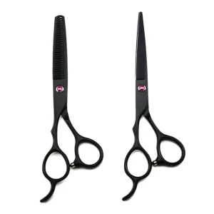 Professional JP440c 6 Inch Left Handed Stainless Steel Handle 30 Teeth Black Thinning Scissors for Barber Haircut