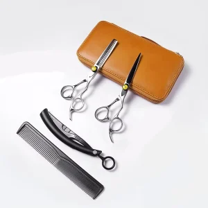Professional Japanese S/S Hair Cutting Scissors Home Haircutting Barber Salon Thinning Shears Kit Sliver with Comb and Case