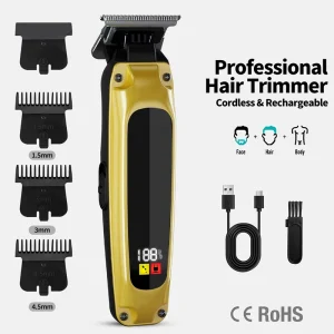 Professional Men’s Gold Cordless Electric Beard Clippers Powerful Rechargeable Barber Hair Trimmer Machine