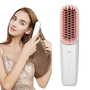 Professional Portable Electric Cordless Hair Straightener Brush Hot Comb