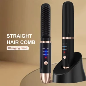 Professional Quick Heated Ceramic Electric Wireless Hair Straightener Comb Anti scalding Electric Hair Straightener Brush