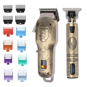 Professional Rechargeable Hair Clippers Diamond Blade Cordless Hair Trimmer All Metal Haircut Set