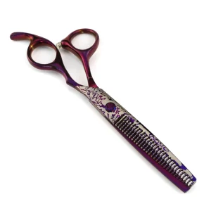 Professional Salon Barber Shears 6Inch Purple Damascus Fishbone V Tooth Chunking Scissors Sharp Hair Texturizing Tool
