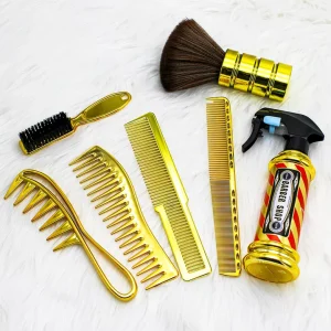 Professional Salon Barber Tools Set Gold Plating Salon Spray Bottle Neck Duster Brush Hair Cutting Styling Comb Set