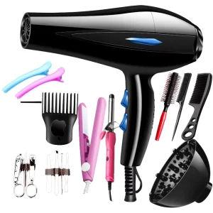 Professional Salon Grade Complete Hair Styling Brush Set with Electric Hair Dryer for Household and Hotel Use