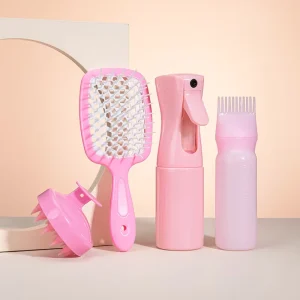 Professional Salon Hair Care Tool Set with Ergonomic Massage Comb 360° Spray Bottle Detangling Brush for Styling & Scalp Care