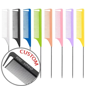 Professional Salon Plastic Hairdressing Colorful Stylish Pin sharp Tail Heat Comb With Steel Stainless