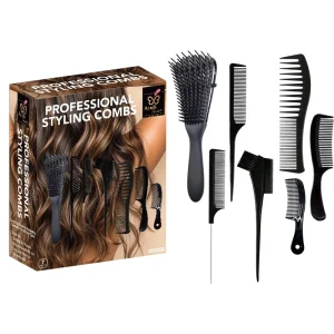 Professional Salon Quality Plastic Hair Brush Set All in One Care Accessories Including Detangling Brush Styling Tools Black