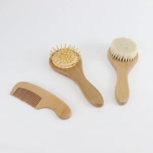 Professional Soft Eco friendly Beech Wooden Baby Hair Brush and Comb Set with Breathable Design for 0 6 Years Easy Cleaning