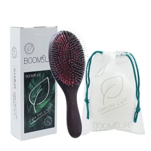 Professional Styling Custom Logo Oval Black Bamboo Wood Paddle Detangler Boar Nylon Bristle Hair Comb Boar Hair Brush