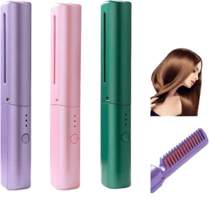 Professional USB Powered Electric Hair Straightener LED Fast Heat Grooming Brush Set Mini Curling Iron Battery Hair Styling
