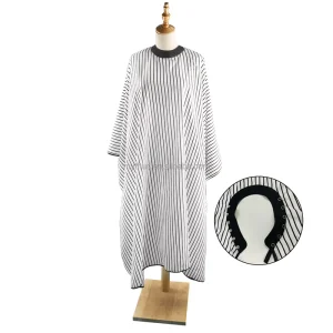 Professional Waterproof Barber White Silicone Neckline Stripe Haircut Cape Polyester Apron Cutting Cape Adjustable Closure Salon