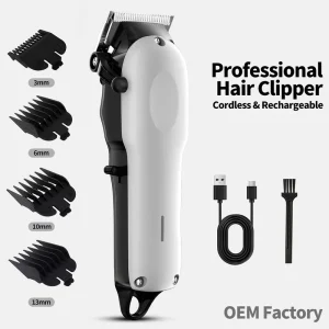 Professional White Cordless Electric Tondeuses Cheveux Barber Rechargeable Hair Clipper Machine
