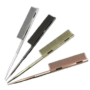 Professional Women’s Styling Hair Sectioning Long Rat Tail Comb Fine Tooth Aluminum Salon Comb Fashionable Wood Heat Resistant