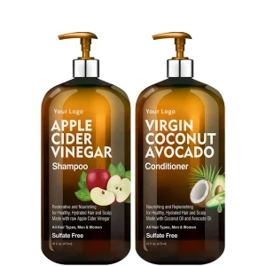 Pure Apple Cider Vinegar Shampoo Avocado Coconut Conditioner Set Home Use Reduces Itchy Scalp Dandruff Frizz Free Restores Shine