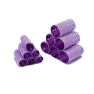 Purple Aluminum Core PVC Black Band Medium & Large Size USB Powered Curling Rods Set for Air Bangs Hair Rollers