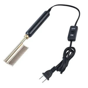 Racking Tech Hair Straightening Comb Electric Hot Comb Hot Comb Electric Hair Straightener Brass Wood Golden