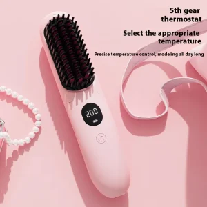 Rechargeable Wireless Head Massage Anti-Scald Straight Electric Hot Comb Temperature Adjustable Curling Hair Straightener Brush