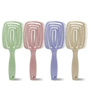 Recyclable Eco friendly Wet Dry Use ABS Strong Handle Detangling Hairbrush Wheat Straw Hair Volume Styler Brush Comb for Curly Hair