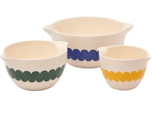 Retro Colored Mixing Bowls Stackable Ceramic Batter Bowl Mixing Bowl Set of 3 for Kitchen Easy Storage
