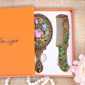 Russian Handle Large Folding Retro Metal Handheld ABS Tooth Scenic Memorial Home Use Lice Comb Makeup Mirror Comb Set