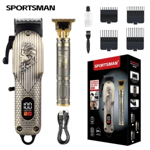 SPORTSMAN Hair Clipper Electric Hair Trimmer Electric Hair Clipper Carving 2 Piece Set Salon Style Men’s Haircut Tool