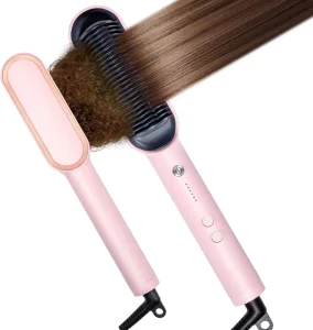 Sakura pink Hair Straightener Brush for Smooth Frizz-Free Hairstyle Fast Heating Anti-Scald Portable Hair Straighten Comb