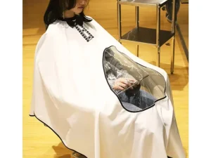 Salon Hairdressing Cape with Transparent Viewing Window Waterproof Haircut Black and White Barber Cape
