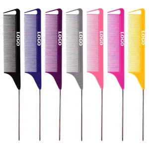 Salon Hairdressing Rat Tail Comb Anti Static Heat Resistant Parting Hair Comb Metal Pin Tail Carbon Braiding Comb