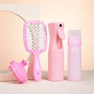Salon Multi purpose Hair Styling Tools 4 in 1 Set Scalp Massage Brush with Spray Bottle Hair Shampoo Comb Hair Styling Brushes
