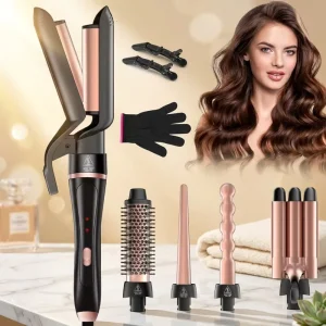 Salon Style Hair in Minutes 5 in 1 Curling Iron Set Ceramic Interchangeable Wand Fast Heat Anti Scald Hair Styling Tool