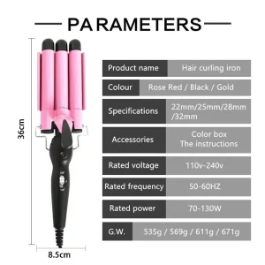 Salon Use Portable Multi Functional Electric 3 Bucket Curling Iron Hair Styling Tool Hair Straightener Comb