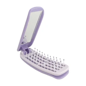 Self Cleaning Hair Brush Mini Folding Portable Hair Comb Pocket Hairbrush with Mirror for Women