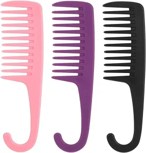 Shengyuan Custom Logo Wide Tooth Detangling Common Comb for Hairdresser Barber Salon Women Plastic Handle Bath Shower with Hook