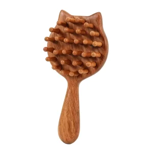 Small Cat Shaped Wide Tooth Sandalwood Hair Comb Portable Detangling Massage Brush