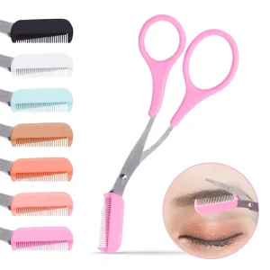 Stainless Steel Curved Eyebrow Trimmer Scissors Comb Hair Grooming Shaping Shaver Eyelash Hair Clips Hair Remover Makeup Tools