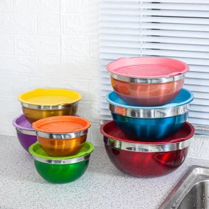 Stainless Steel Eco Friendly Salad Mixing Cooking Bowls Colorful 2 Piece Set Egg Beater Dough Kneading Covered Baking Whipping