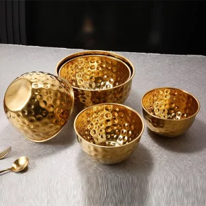 Stainless Steel Gold Mixing Bowl Set Hammered Texture Nesting Design For Cooking Baking Serving Food Prep Decorative Bowl