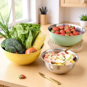 Stainless Steel Korean Style Salad Bowl with Gradient Color and Scale Baking and Egg Beater